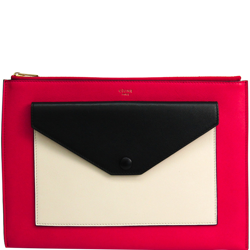 Image of Celine Tri Color Leather Medium Pocket Clutch Bag