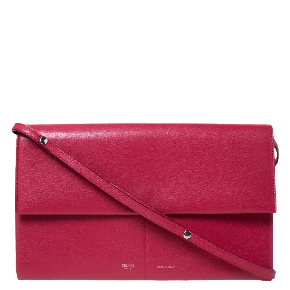 Image of Celine Red Leather Folded Clutch Bag
