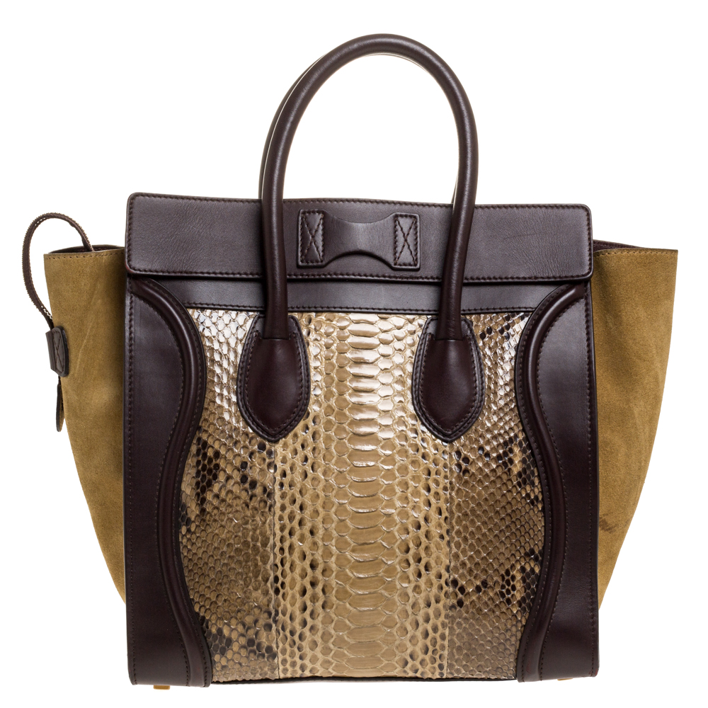 Celine Multicolor Python,Suede And Leather Mini Luggage Tote