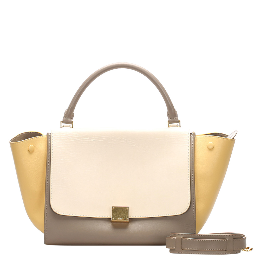Image of Celine Tricolor Leather Trapeze Medium Satchel
