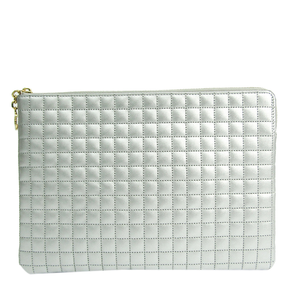 Image of Celine Silver Quilted Leather C Charm Clutch Bag