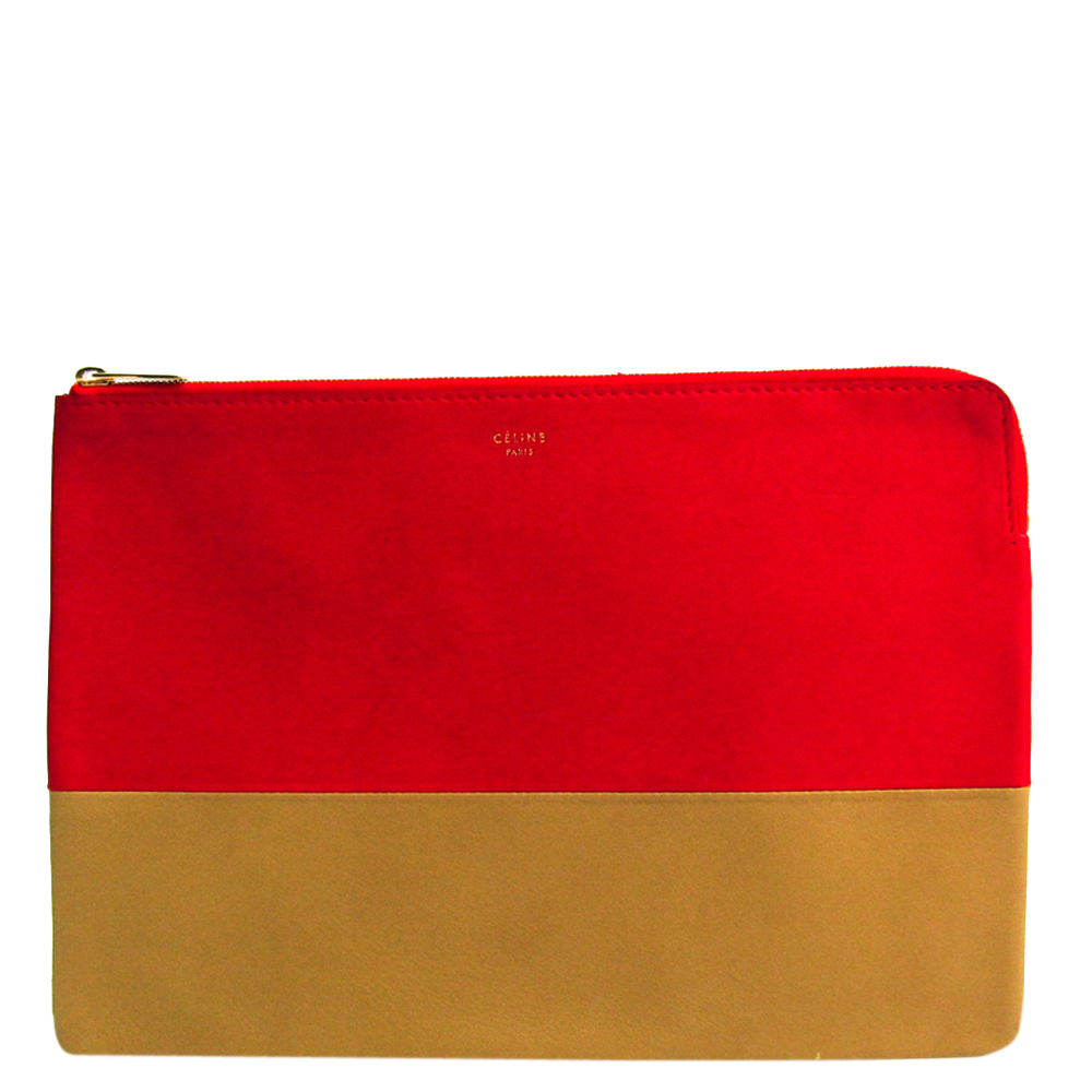 Image of Celine Bicolor Beige/Red Leather Solo Clutch Bag