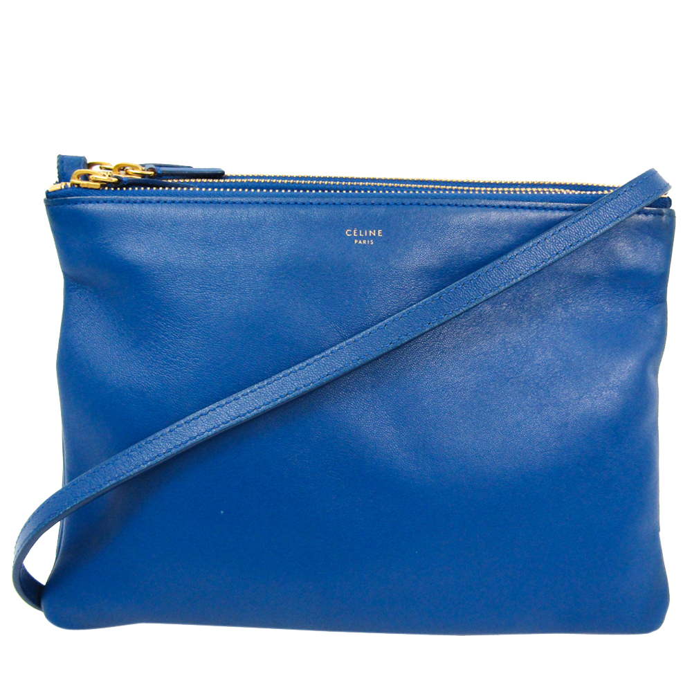 Image of Celine Blue Leather Trio Large Shoulder Bag
