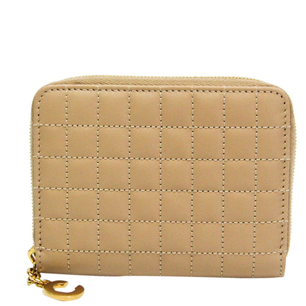 Image of Celine Beige C Charm Quilted Leather Wallet