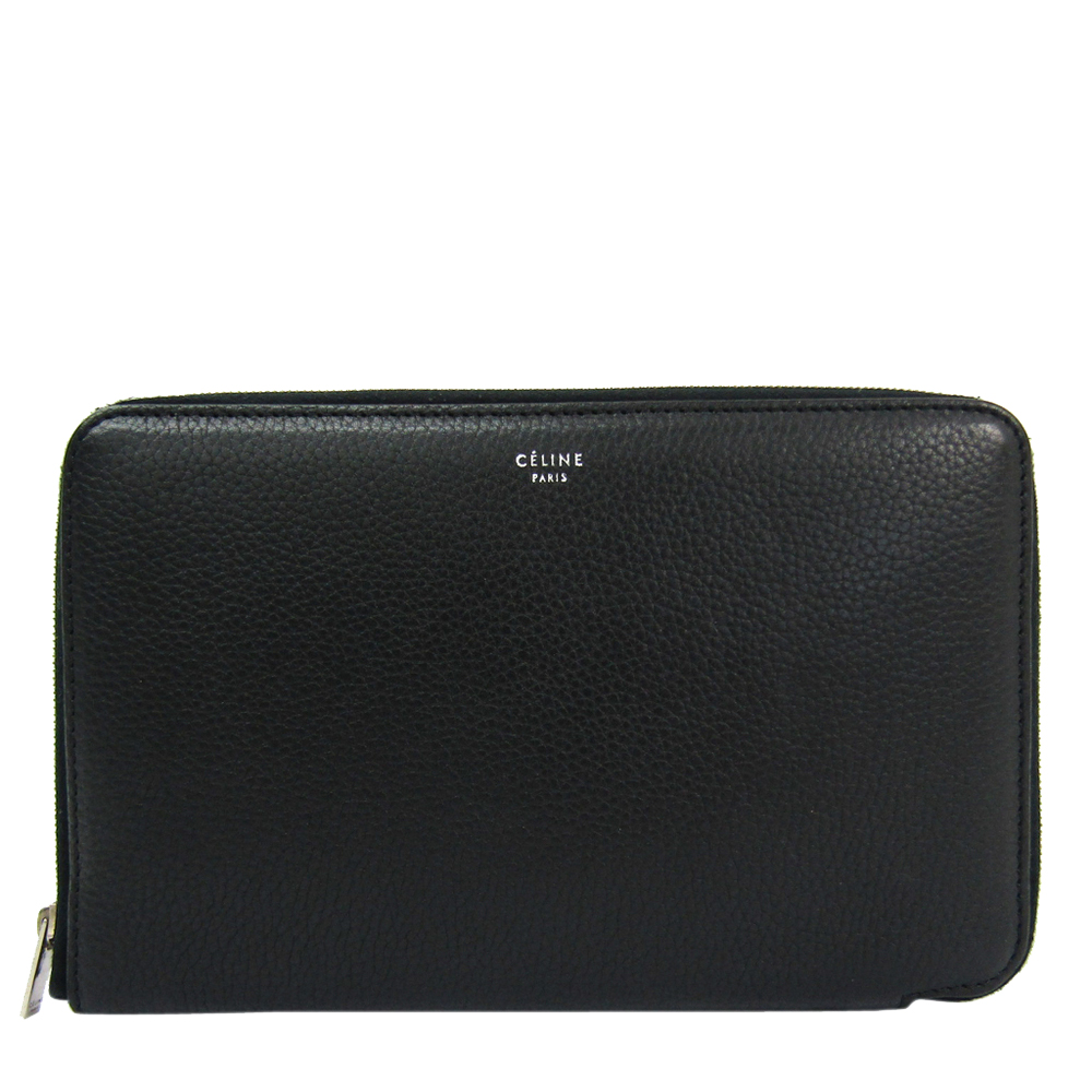 Image of Celine Black Leather Large Zip Wallet