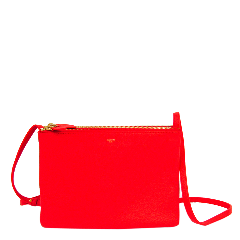 Image of Celine Red Leather Large Trio Shoulder Bag