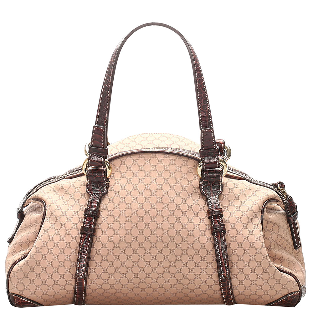 Image of Celine Brown/Beige Canvas Leather Macadam Shoulder Bag