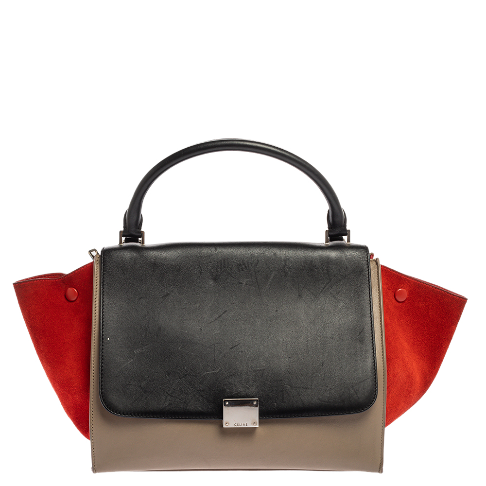 Celine Multicolor Leather and Suede Medium Trapeze Top Handle Bag