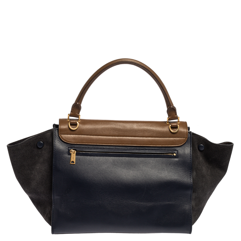 Celine Tri Color Leather And Suede Medium Trapeze Top Handle Bag