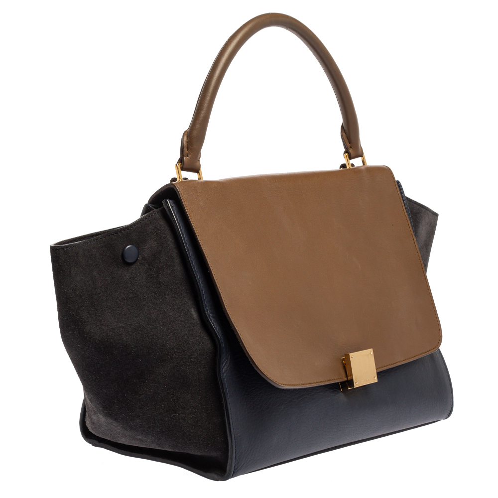 Celine Tri Color Leather And Suede Medium Trapeze Top Handle Bag