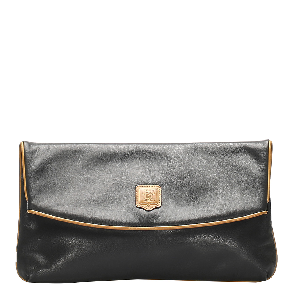 Image of Celine Black Leather Macadam Clutch Bag