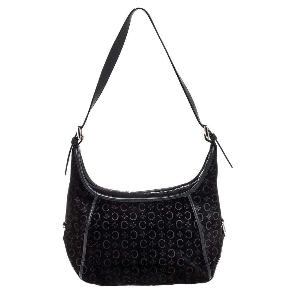 Image of Celine Black Monogram Suede and Leather Shoulder Bag
