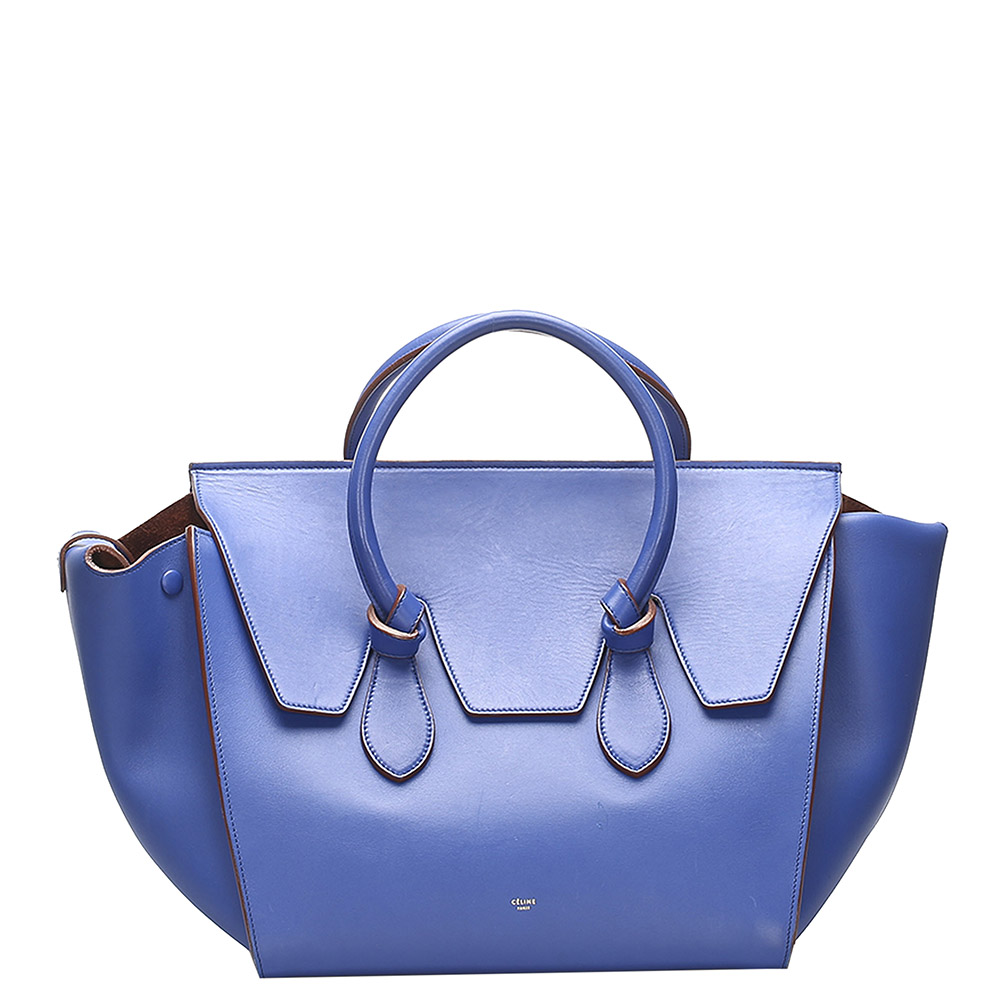 Image of Celine Blue Leather Tie Tote Bag