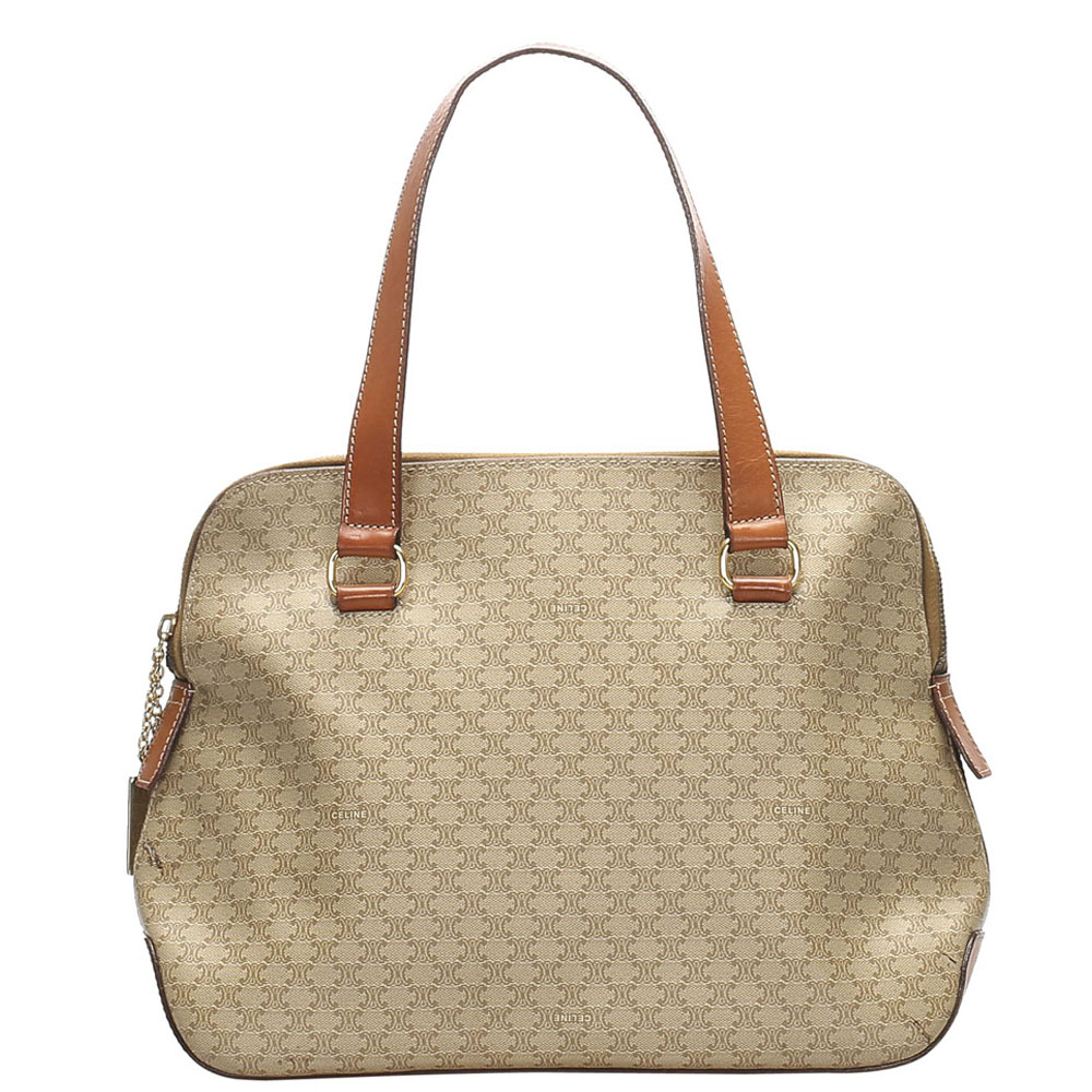 Image of Celine Beige Coated Canvas Macadam Tote Bag