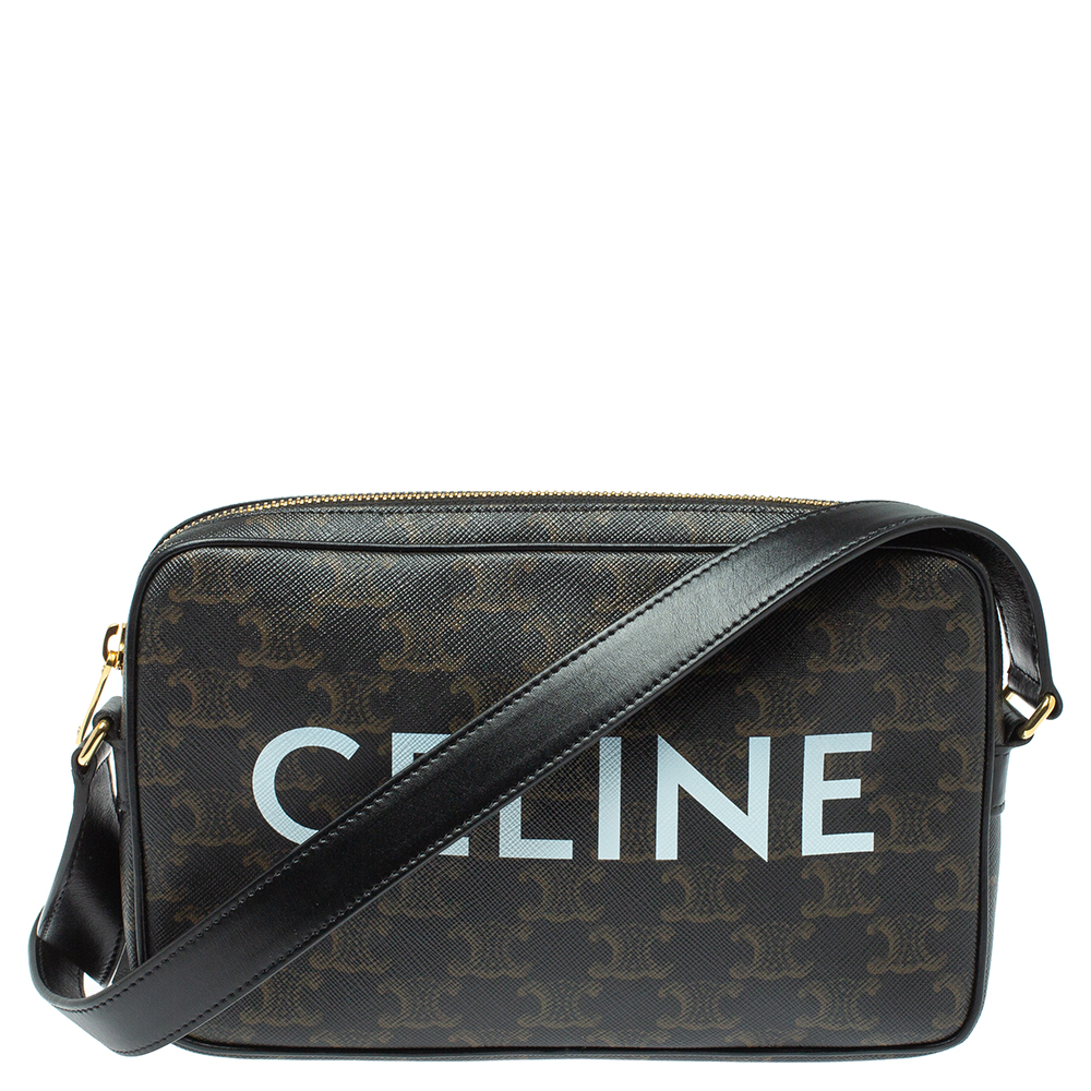 Image of Celine Black Triomphe Coated Canvas Medium Messenger Bag