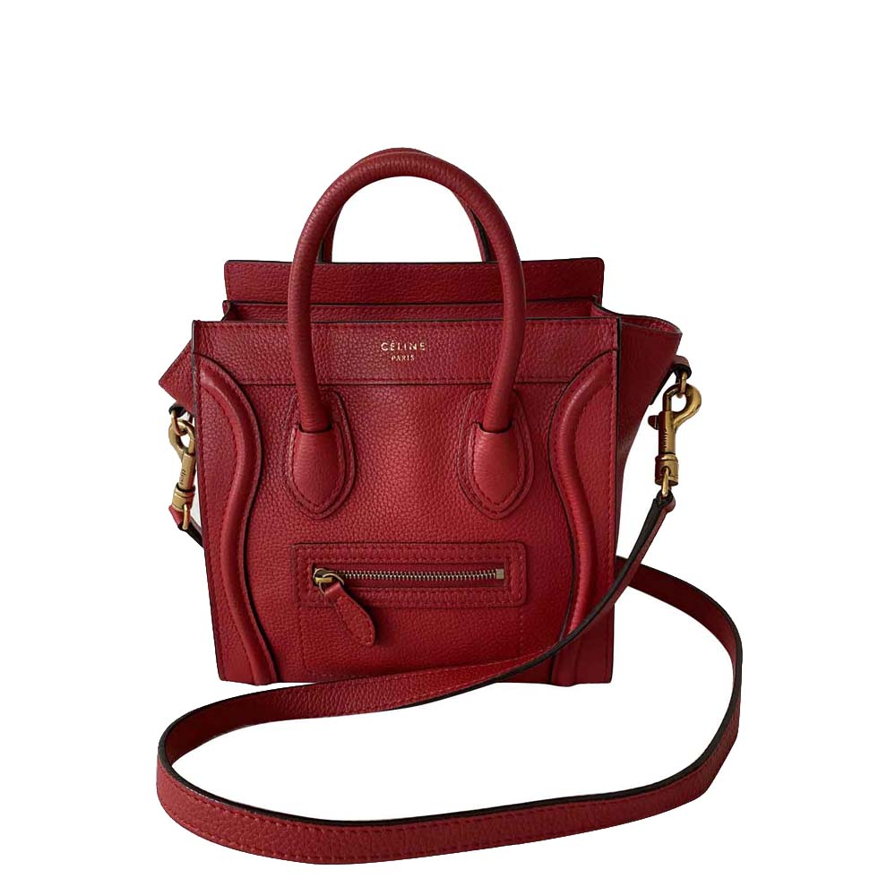 Celine Red Leather Nano Luggage Tote Bag