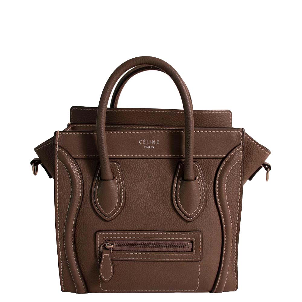 Celine brown leather nano luggage tote bag