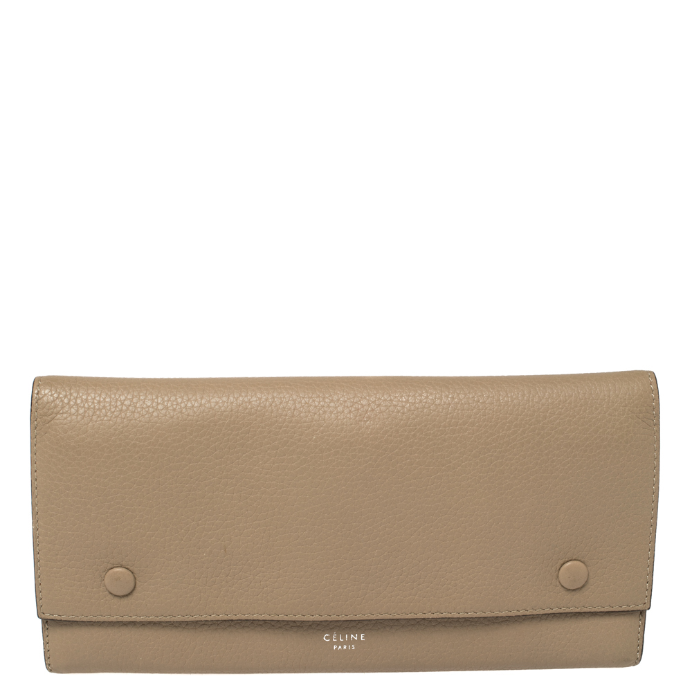 Celine Beige Leather Large Multifunction Flap Wallet