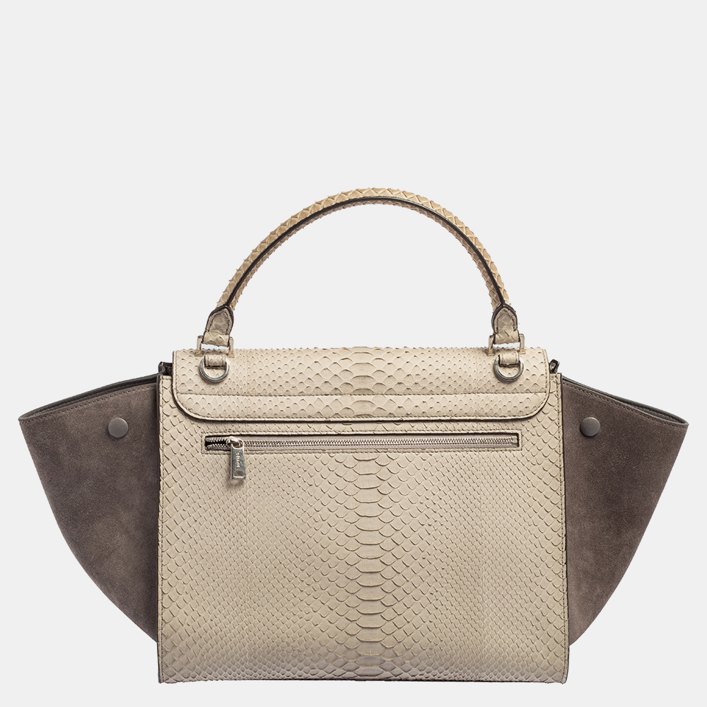 Celine Two Tone Grey Python And Suede Medium Trapeze Top Handle Bag