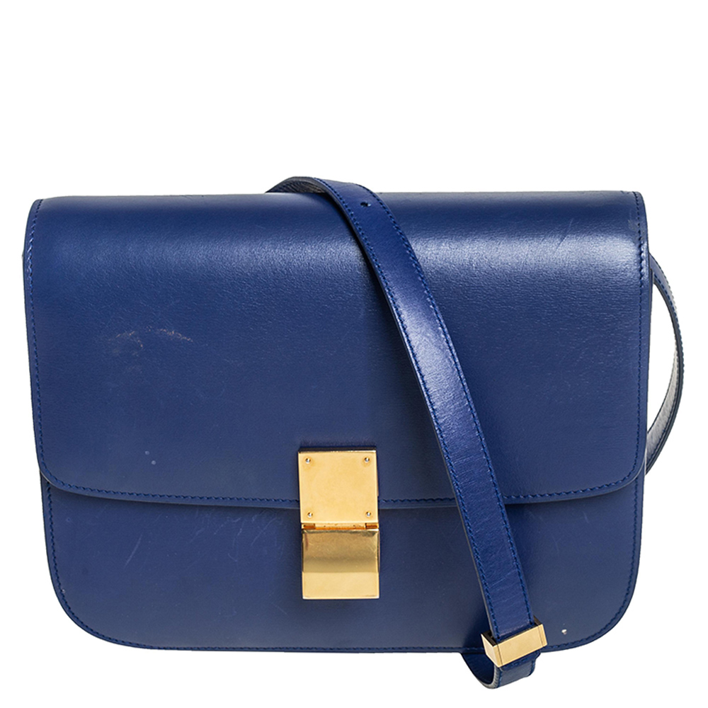 Celine Blue Leather Medium Classic Box Crossbody Bag