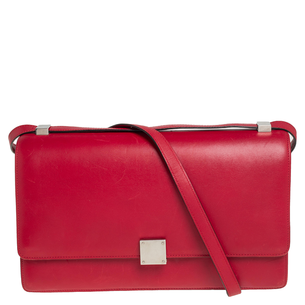 Celine Red/Brown Python and Leather Medium Case Flap Shoulder Bag