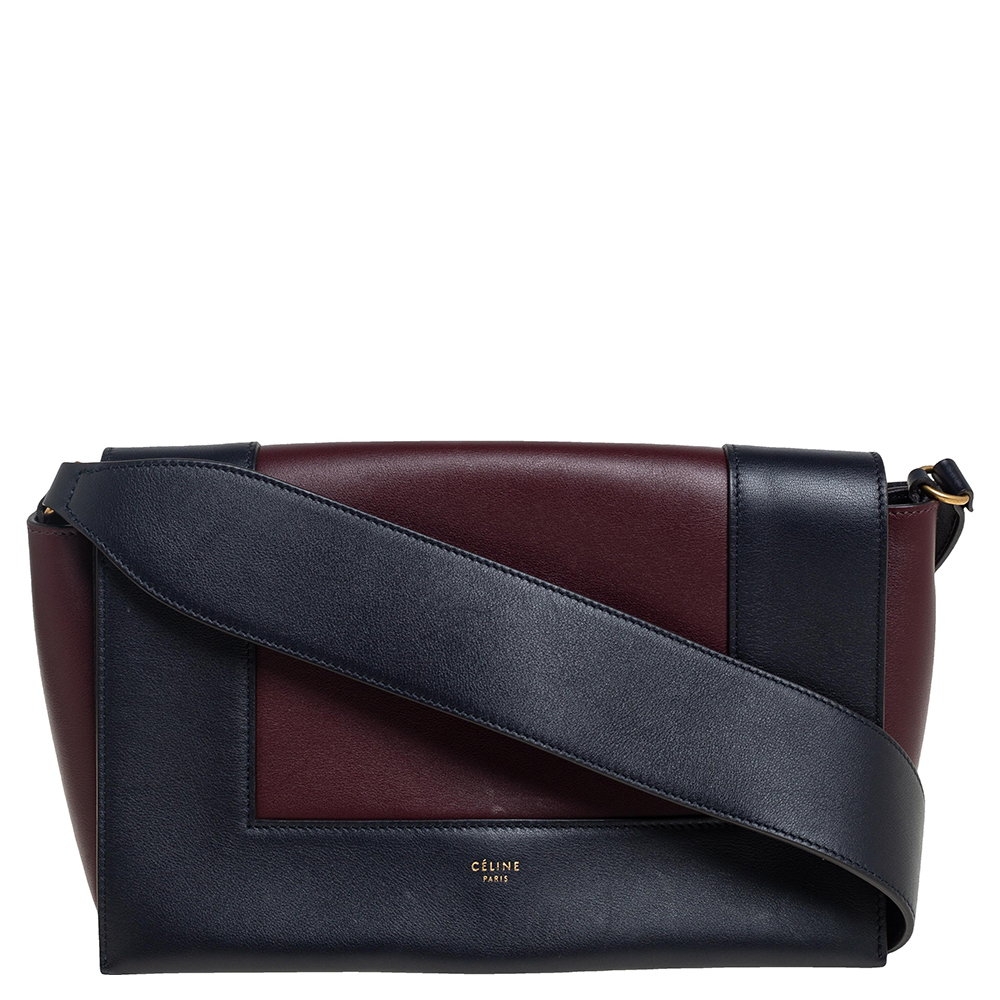 Celine Blue/Burgundy Leather Frame Classic Messenger Bag