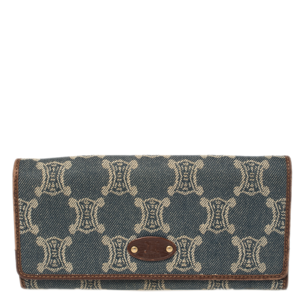 Céline Blue/Brown Macadam Canvas and Leather Continental Wallet