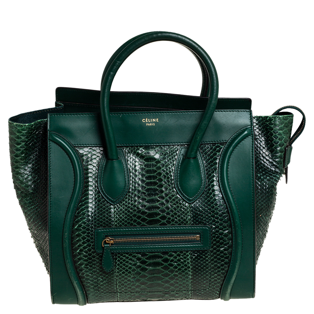 Céline Green Python and Leather Mini Luggage Tote