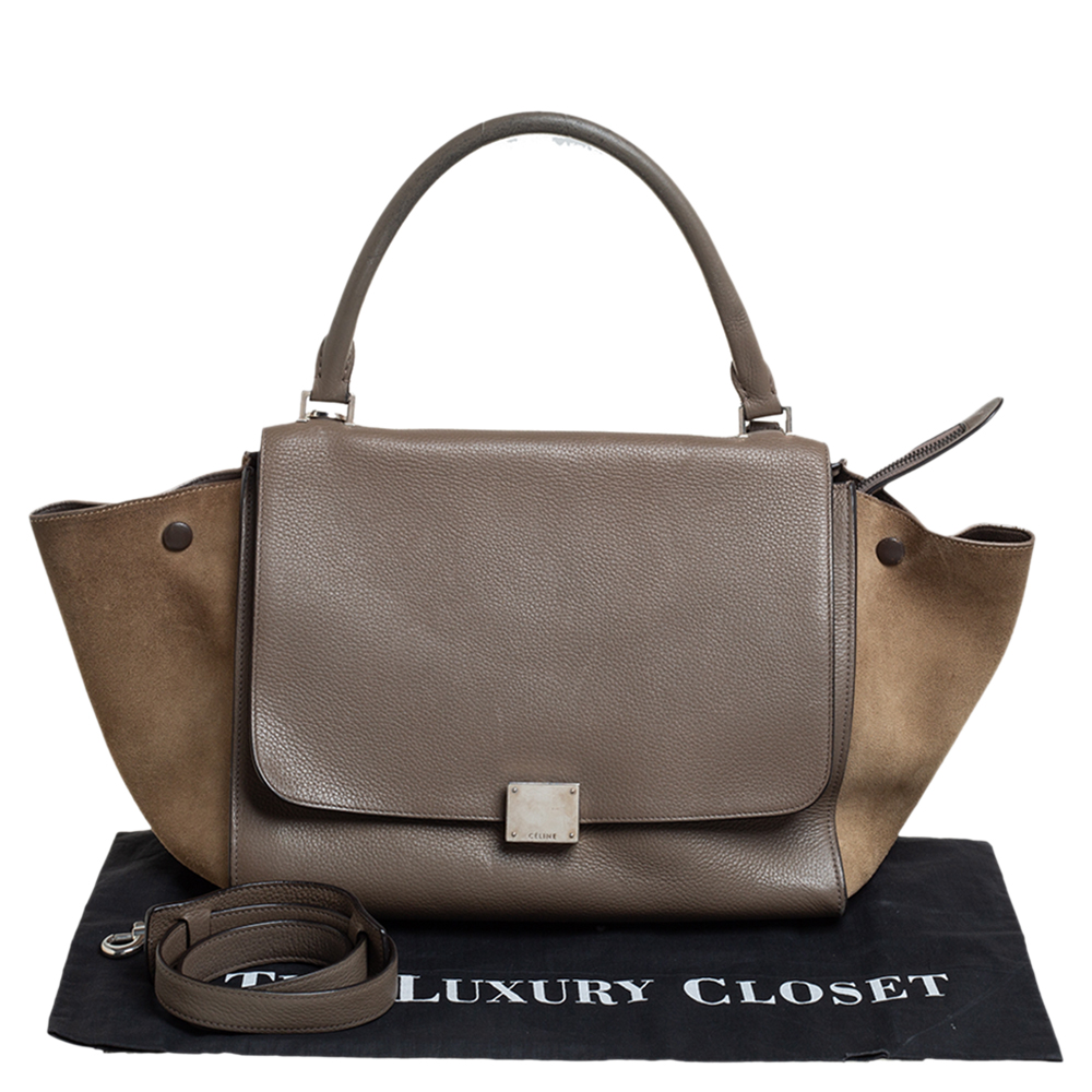 Celine Brown/Grey Leather And Suede Medium Trapeze Top Handle Bag