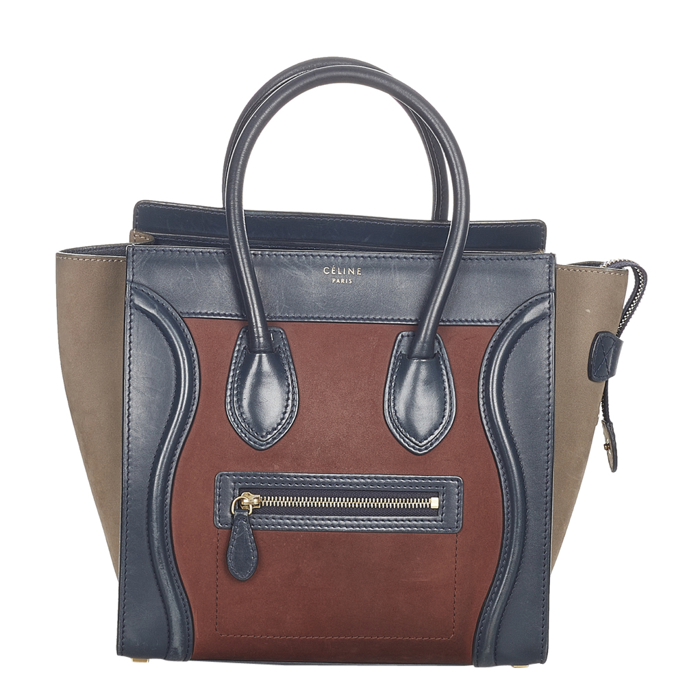 Celine Tricolor Suede and Leather Mini Luggage Tote Bag