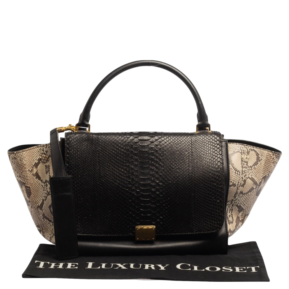 Celine Tri Color Leather And Python Medium Trapeze Top Handle Bag