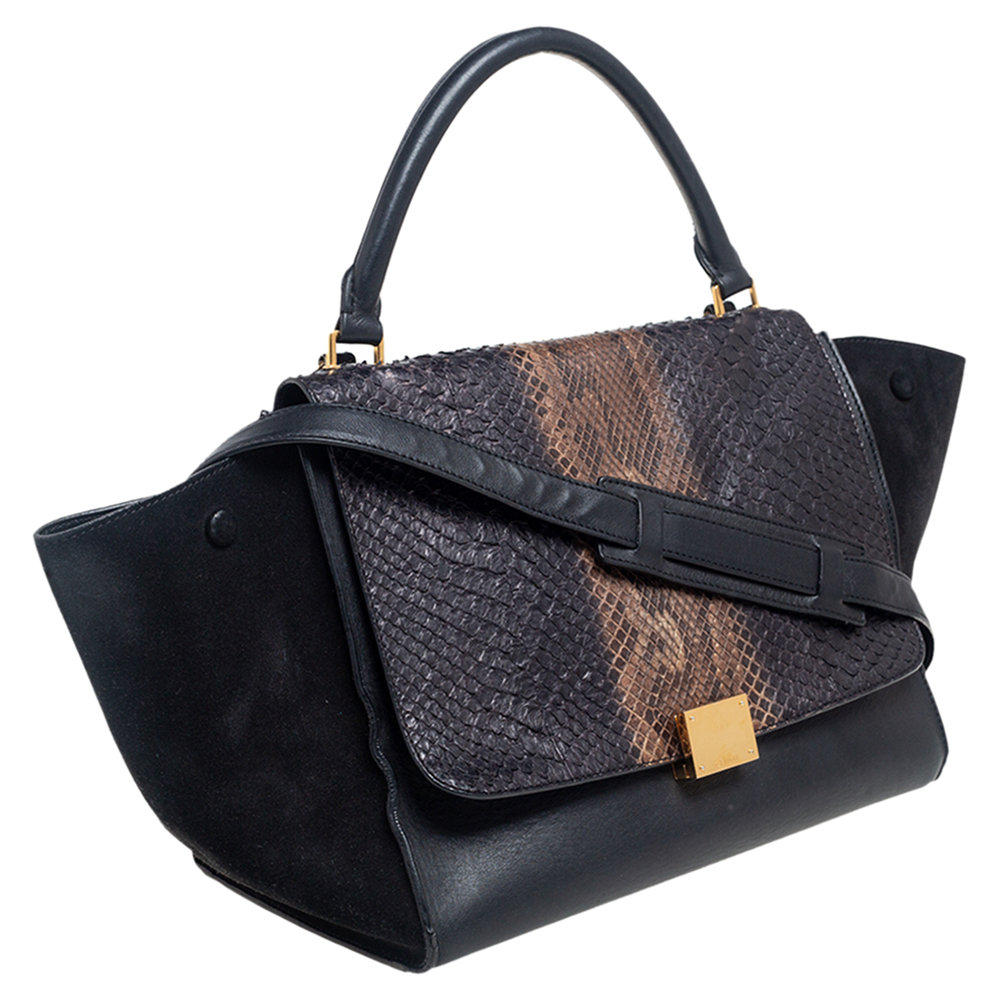 Celine Black/Brown Python And Leather Medium Trapeze Bag