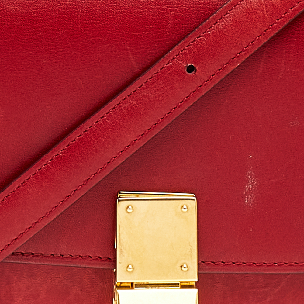 Celine Red Leather Small Classic Box Flap Bag
