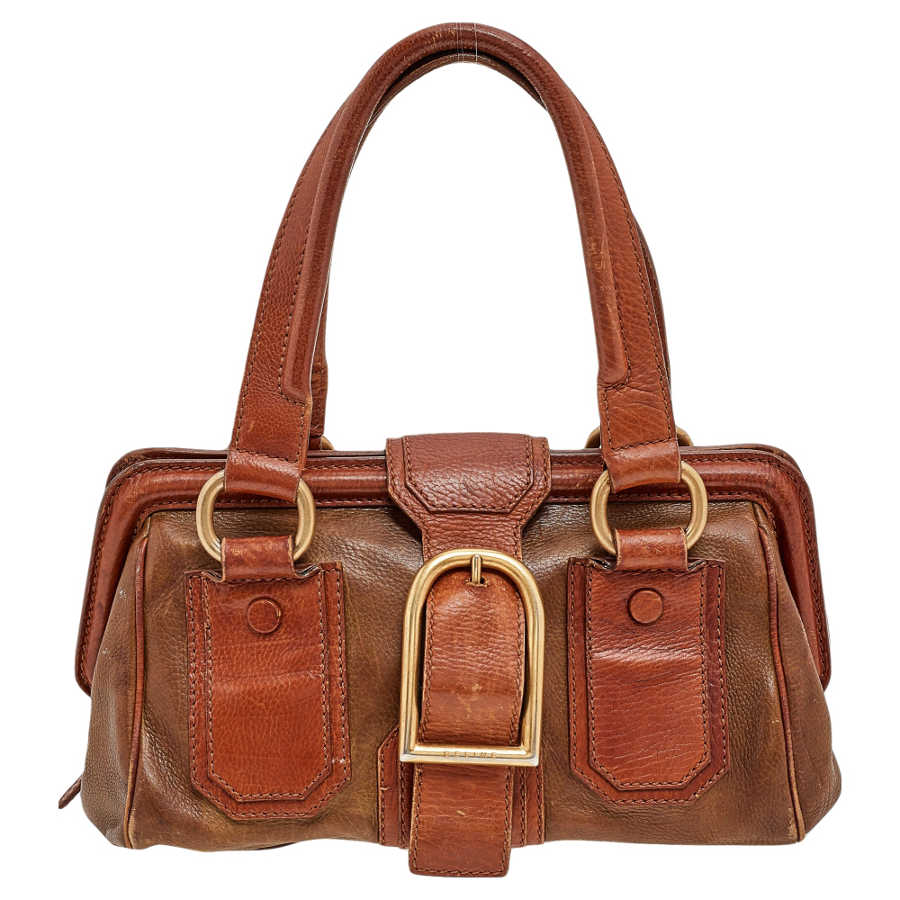 Celine two tone brown leather ella frame satchel