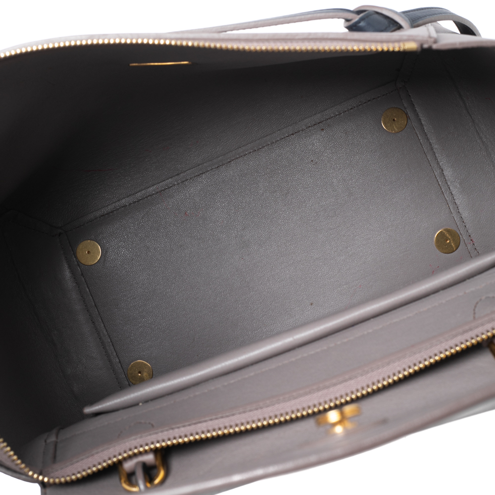 Celine Beige/Navy Blue Leather Mini Belt Top Handle Bag