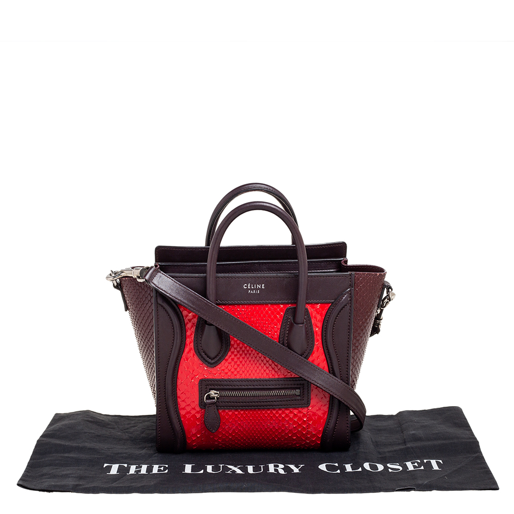 Céline Tri Color Leather And Snakeskin Nano Luggage Tote