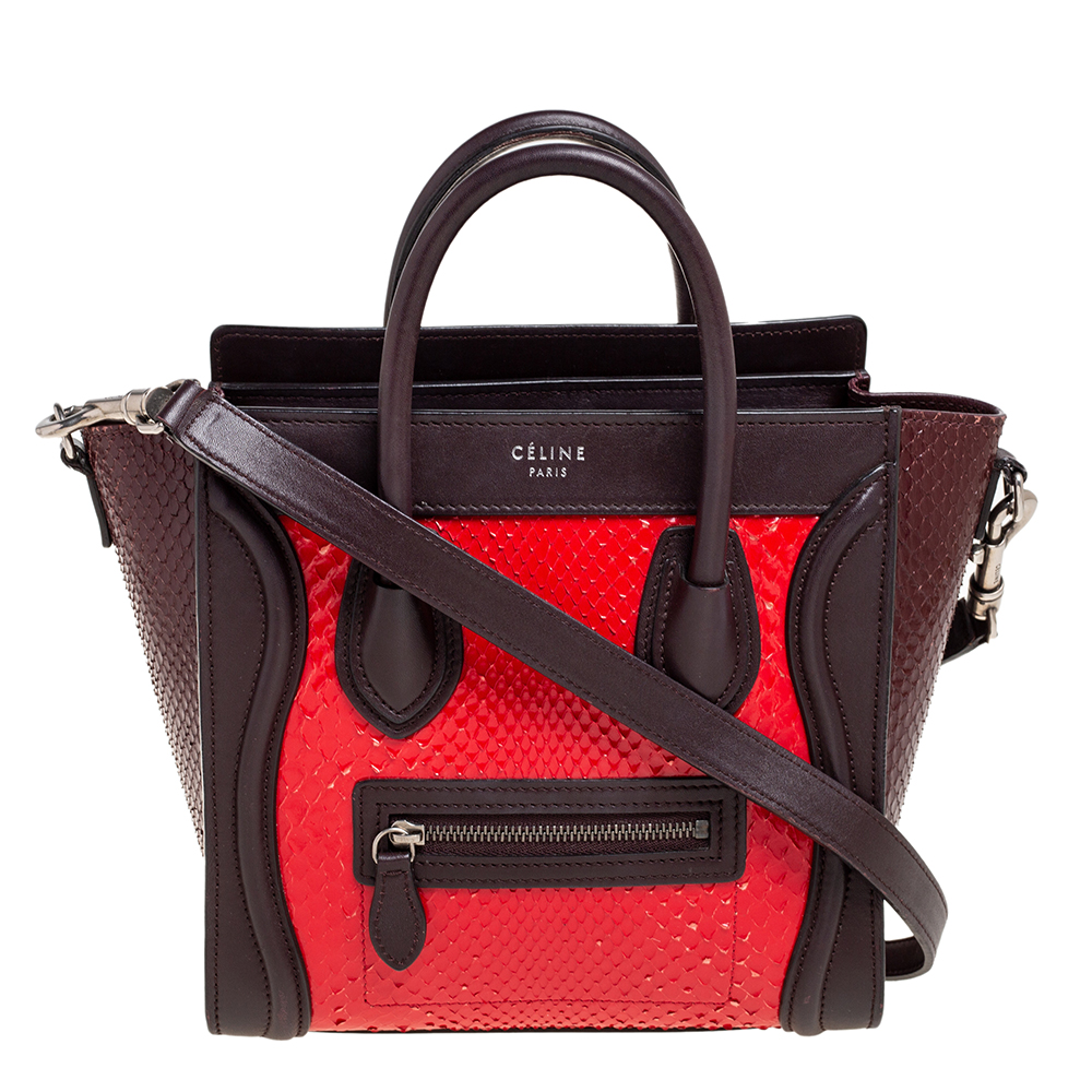 C&eacute;line tri color leather and snakeskin nano luggage tote