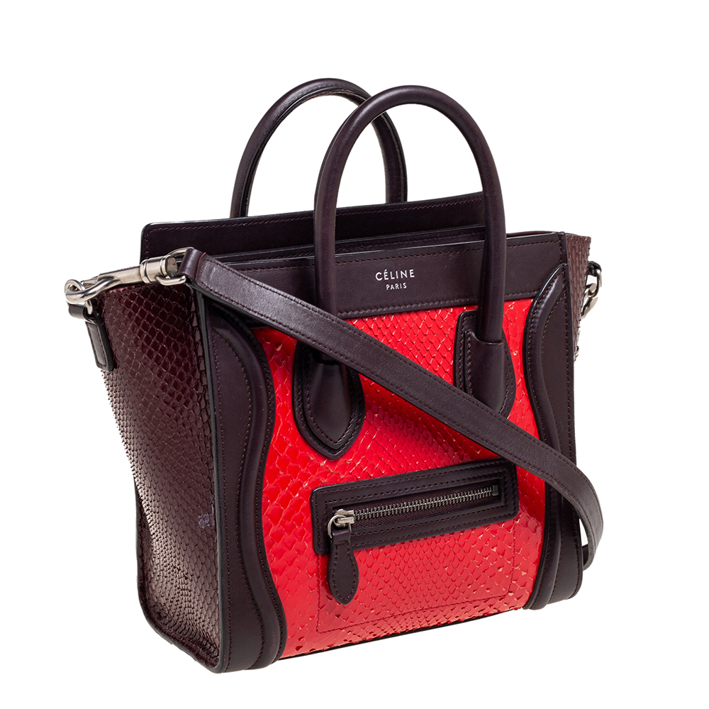 Céline Tri Color Leather And Snakeskin Nano Luggage Tote