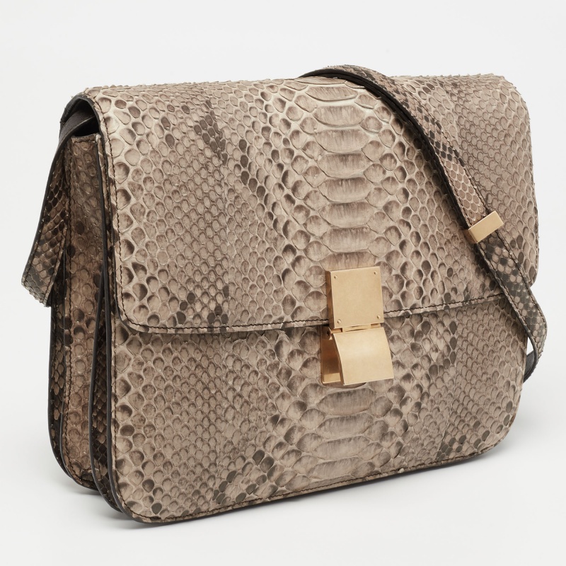 Celine Beige Python Medium Classic Box Shoulder Bag