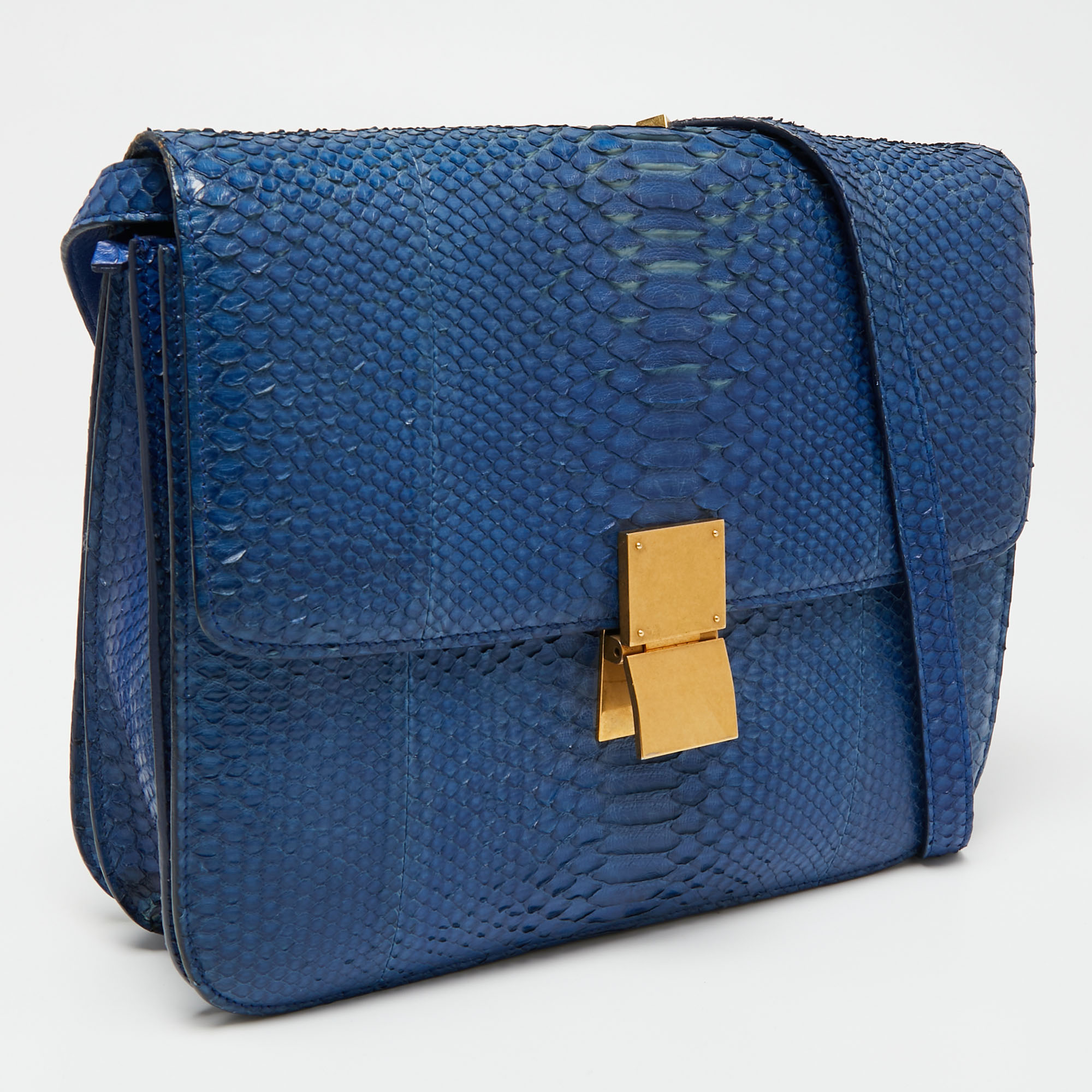 Celine Blue Python Large Classic Box Shoulder Bag