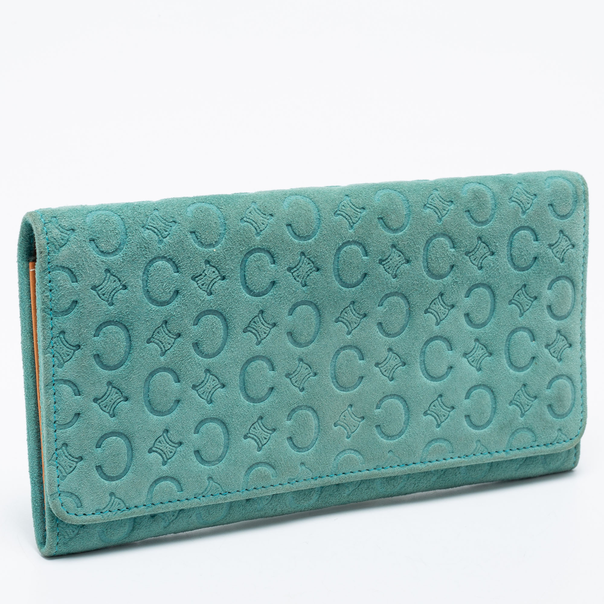 Celine Blue Logo Embossed Leather Continental Wallet
