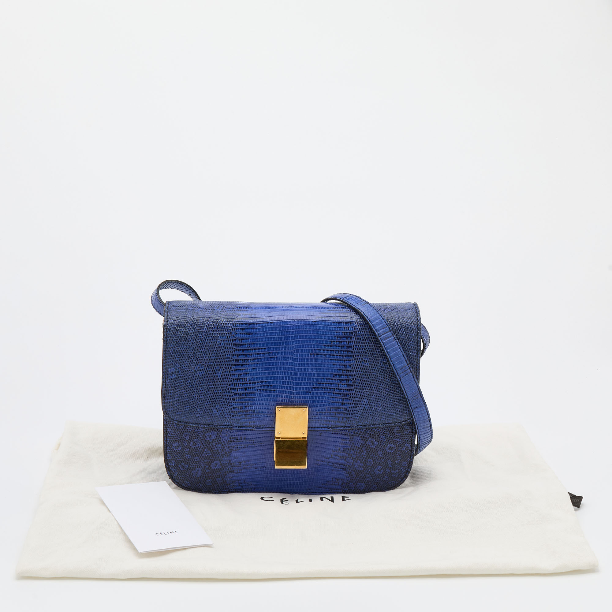 Celine Blue Lizard And Leather Medium Classic Box Shoulder Bag