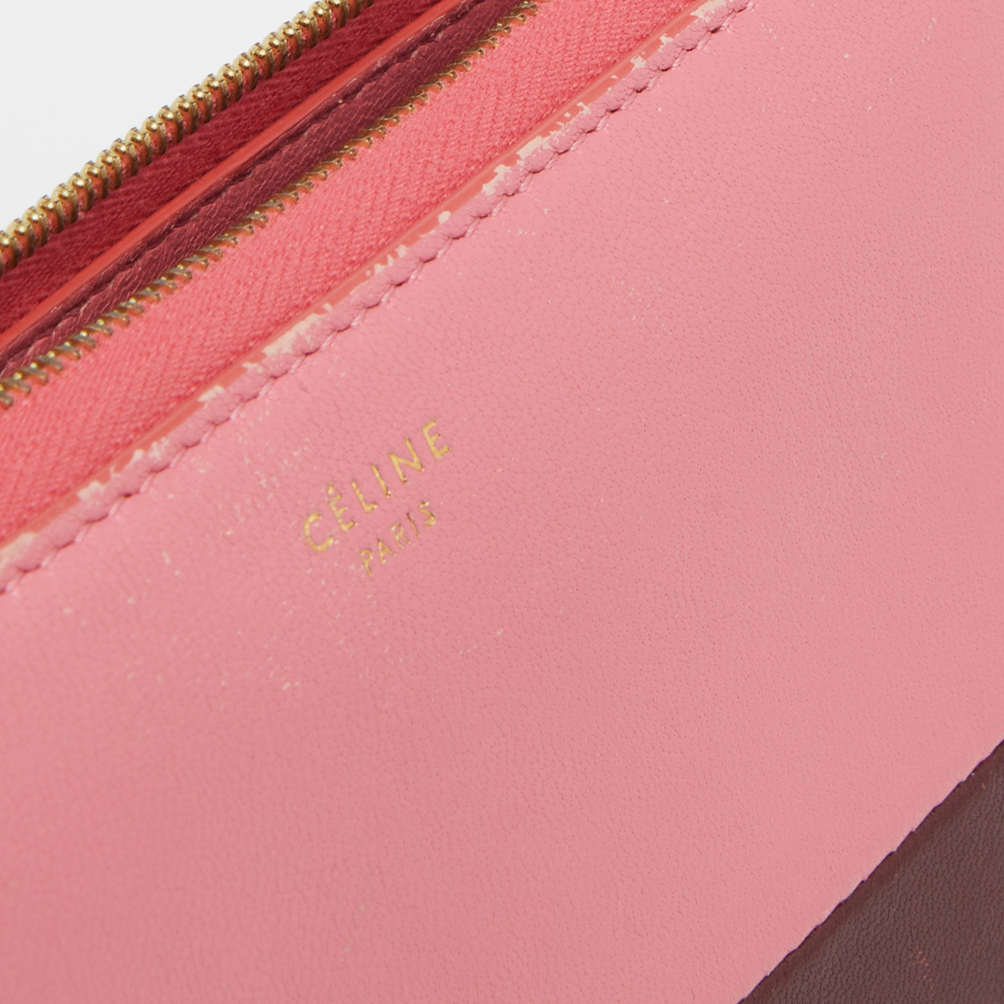 Celine Pink/Red Leather Zip Around Wallet