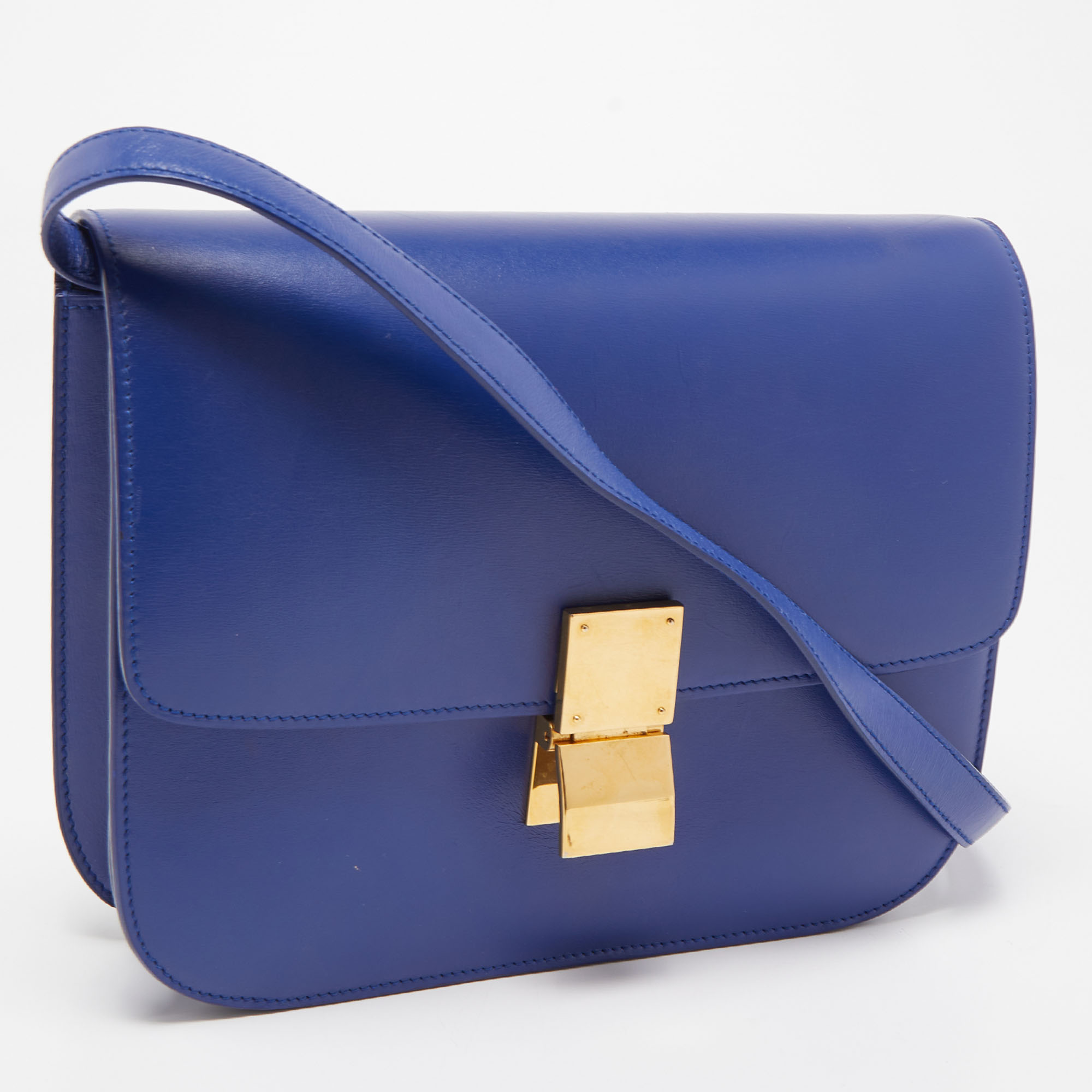 Celine Blue Leather Medium Classic Box Shoulder Bag