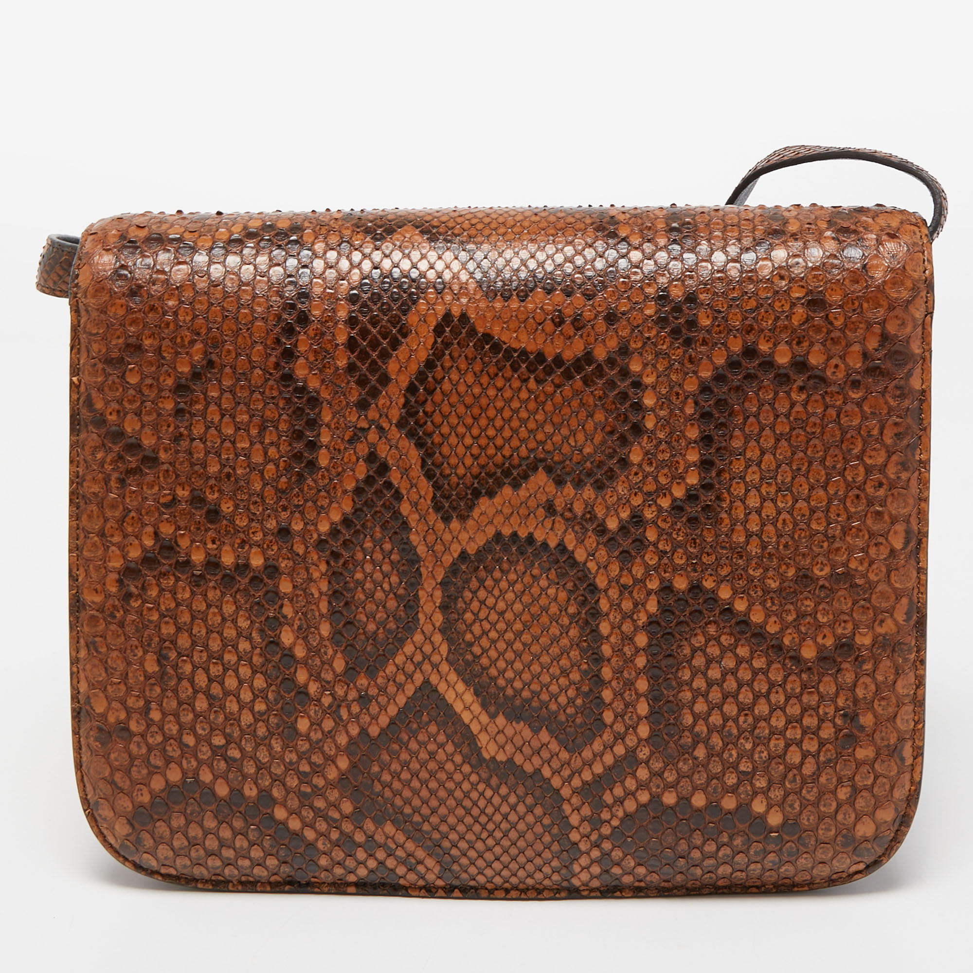 Celine Brown Python Medium Classic Box Shoulder Bag