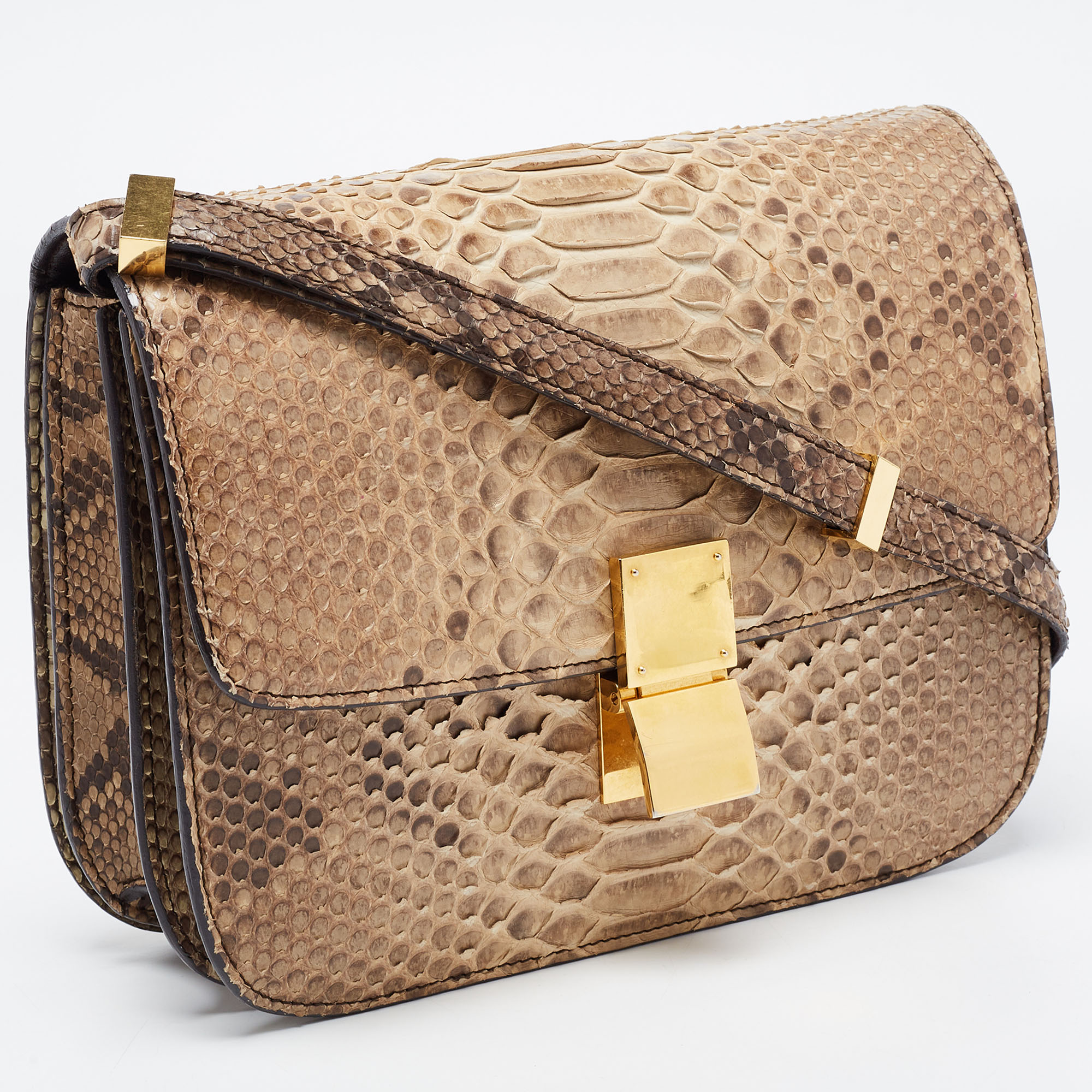 Celine Beige/Grey Python Medium Classic Box Shoulder Bag