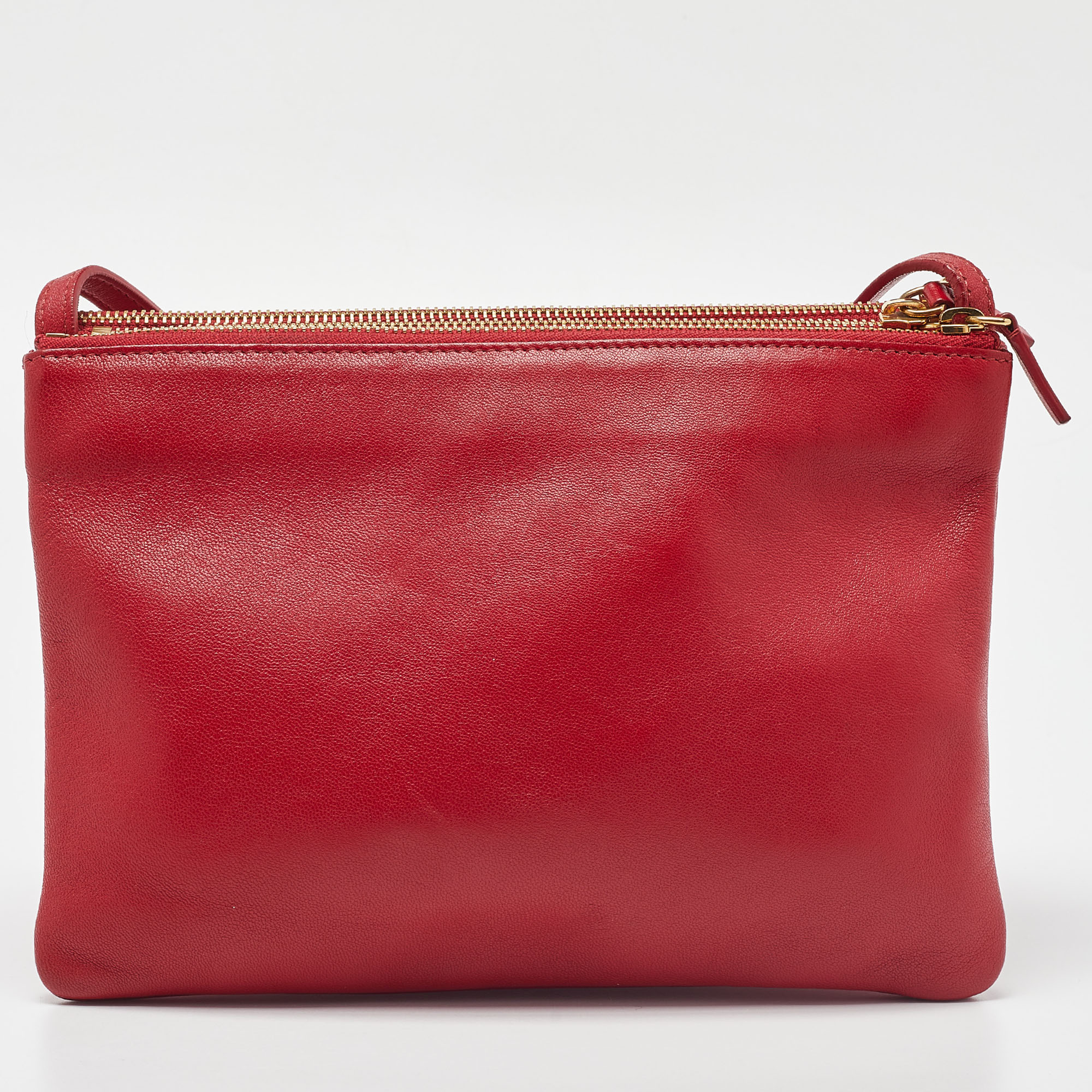 Celine Red Leather Large Trio Zip Crossbody Bag