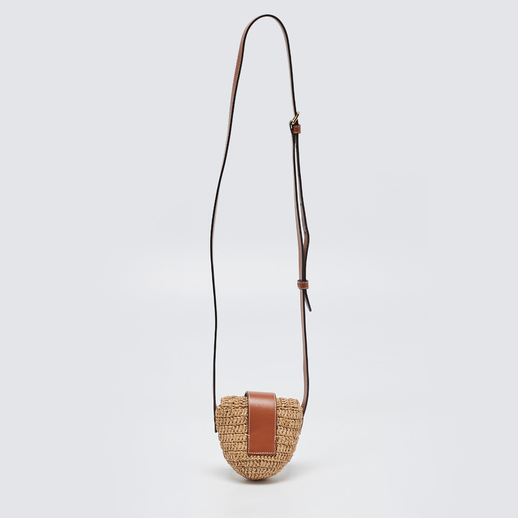 Celine Beige/Brown Straw And Leather Crossbody Bag