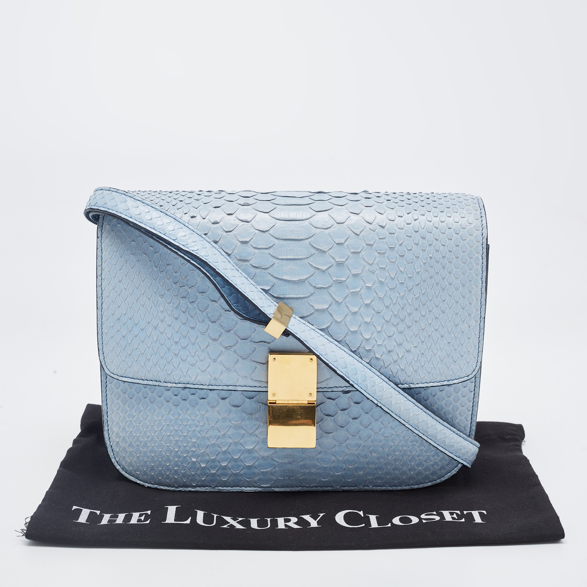 Celine Blue Python Medium Classic Box Bag