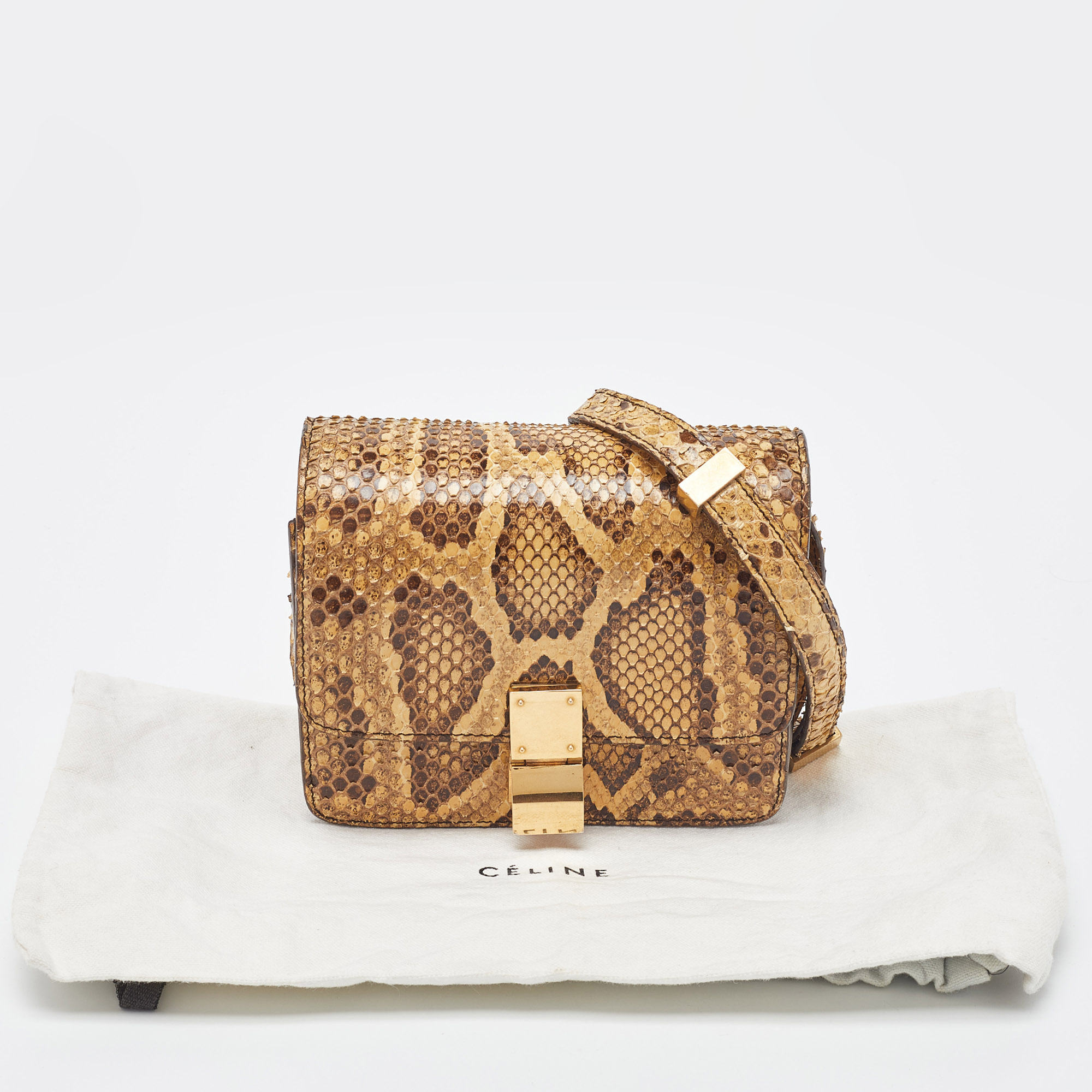 Celine Beige Python Small Classic Box Flap Bag